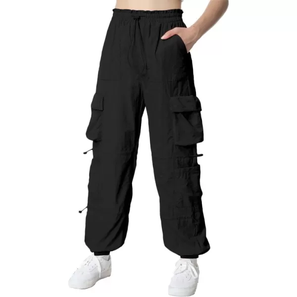 Mebius Girls Cargo Pants Parachute Hiking Joggers Hip Hop Dance with Pockets Baggy Trousers for Kids 814YCblack