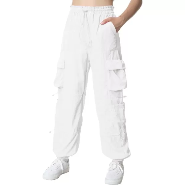 Mebius Girls Cargo Pants Parachute Hiking Joggers Hip Hop Dance with Pockets Baggy Trousers for Kids 814YCwhite
