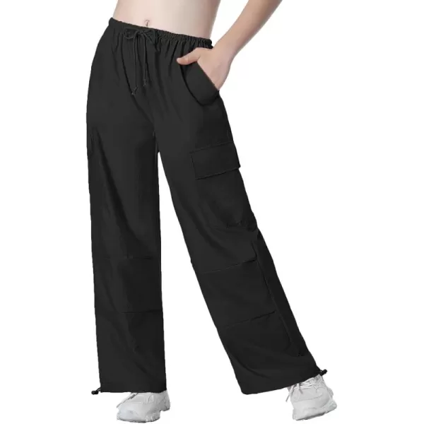 Mebius Girls Cargo Pants Parachute Hiking Joggers Hip Hop Dance with Pockets Baggy Trousers for Kids 814YEblack