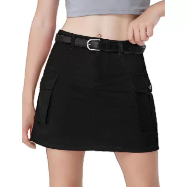 Mebius Girls Cargo Skirt Cotton Elastic High Waist ALine Short Mini Skirt with Pockets for School Casual 814YBlack