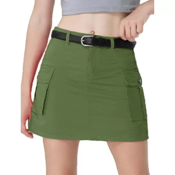 Mebius Girls Cargo Skirt Cotton Elastic High Waist ALine Short Mini Skirt with Pockets for School Casual 814YGreen