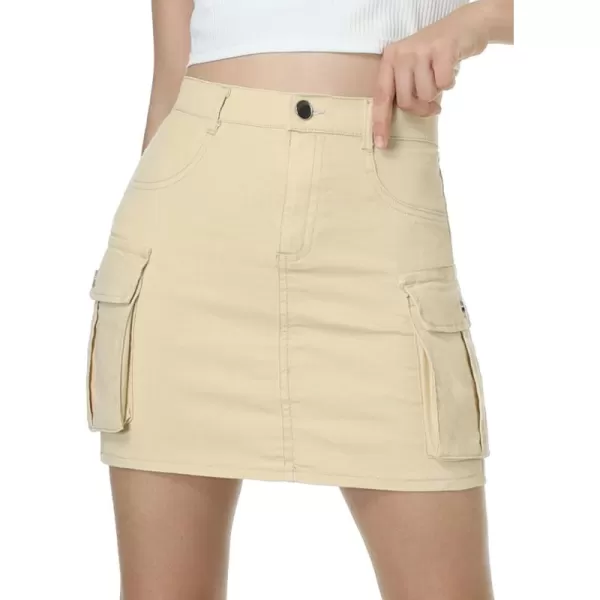 Mebius Girls Cargo Skirt Cotton Elastic High Waist ALine Short Mini Skirt with Pockets for School Casual 814YKhaki