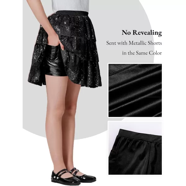 Mebius Girls Sequin Sparkly Skirt Elastic Waist Sparkle Glitter Kids for Party with 612YBlack