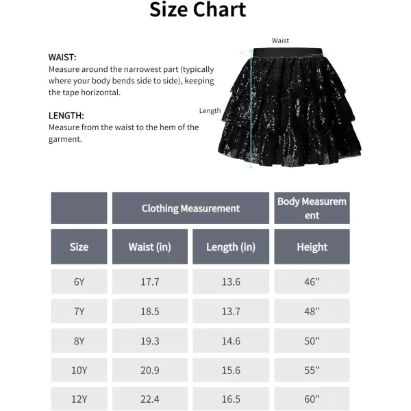 Mebius Girls Sequin Sparkly Skirt Elastic Waist Sparkle Glitter Kids for Party with 612YBlack