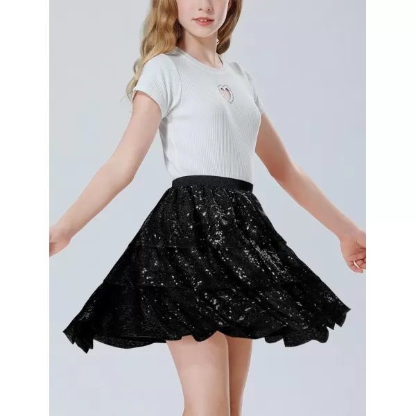 Mebius Girls Sequin Sparkly Skirt Elastic Waist Sparkle Glitter Kids for Party with 612YBlack