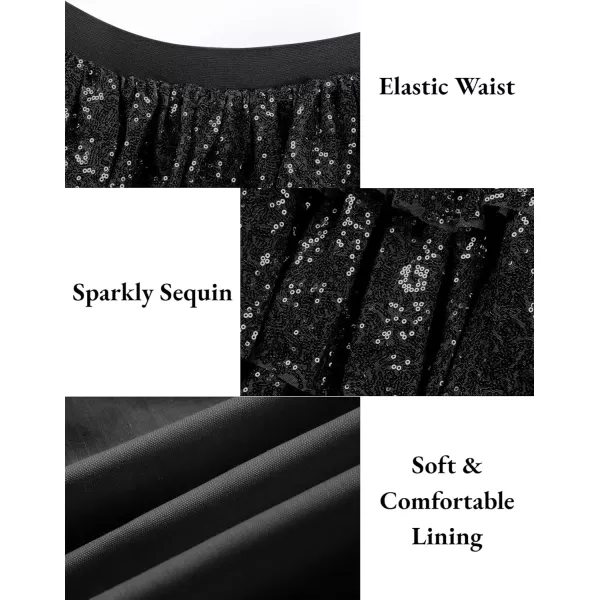 Mebius Girls Sequin Sparkly Skirt Elastic Waist Sparkle Glitter Kids for Party with 612YBlack