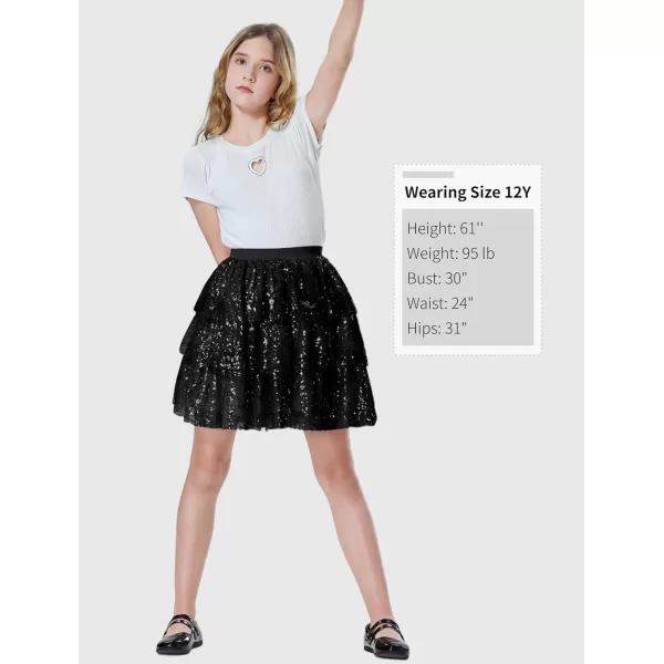 Mebius Girls Sequin Sparkly Skirt Elastic Waist Sparkle Glitter Kids for Party with 612YBlack