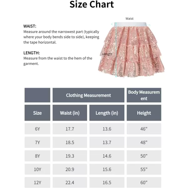 Mebius Girls Sequin Sparkly Skirt Elastic Waist Sparkle Glitter Kids for Party with 612YChampagne Gold