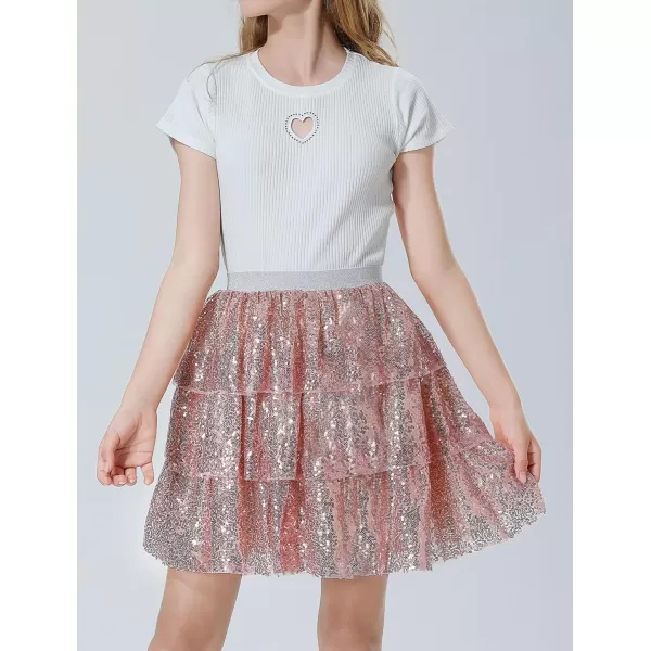 Mebius Girls Sequin Sparkly Skirt Elastic Waist Sparkle Glitter Kids for Party with 612YChampagne Gold