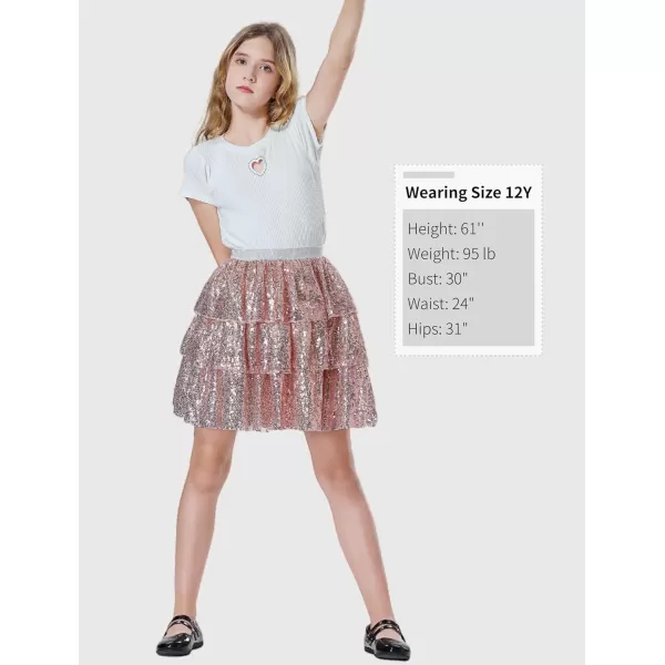 Mebius Girls Sequin Sparkly Skirt Elastic Waist Sparkle Glitter Kids for Party with 612YChampagne Gold