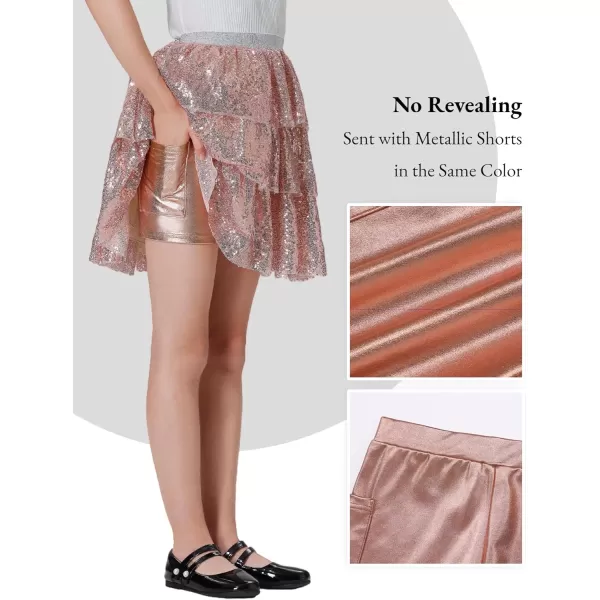 Mebius Girls Sequin Sparkly Skirt Elastic Waist Sparkle Glitter Kids for Party with 612YChampagne Gold