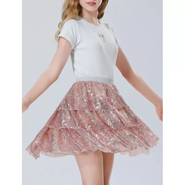 Mebius Girls Sequin Sparkly Skirt Elastic Waist Sparkle Glitter Kids for Party with 612YChampagne Gold