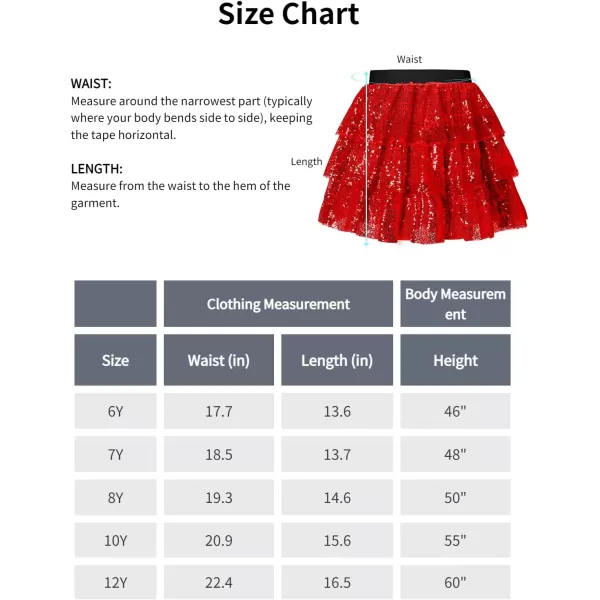 Mebius Girls Sequin Sparkly Skirt Elastic Waist Sparkle Glitter Kids for Party with 612YRed