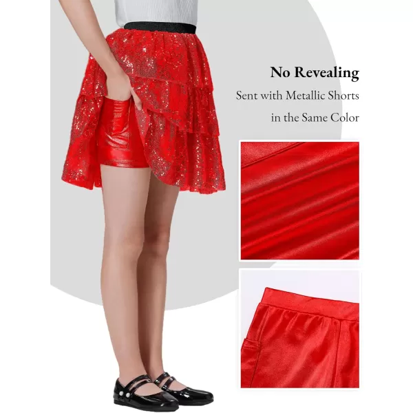 Mebius Girls Sequin Sparkly Skirt Elastic Waist Sparkle Glitter Kids for Party with 612YRed