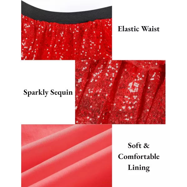 Mebius Girls Sequin Sparkly Skirt Elastic Waist Sparkle Glitter Kids for Party with 612YRed