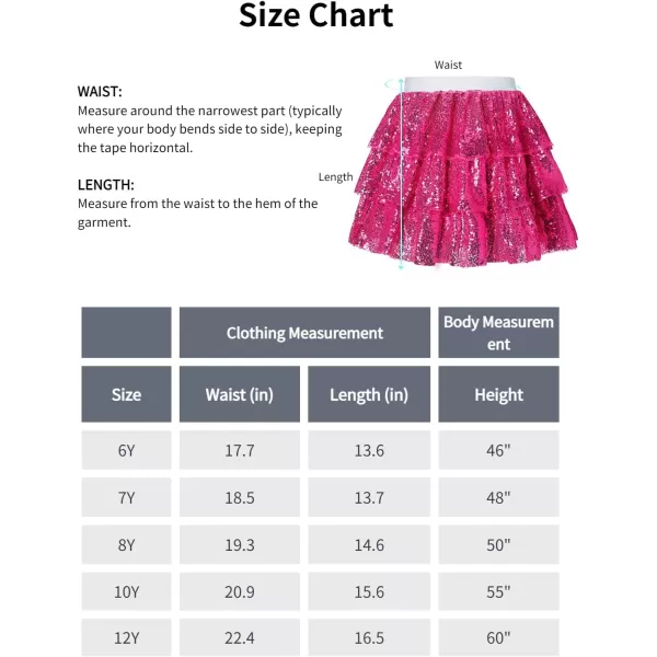 Mebius Girls Sequin Sparkly Skirt Elastic Waist Sparkle Glitter Kids for Party with 612YRose Red