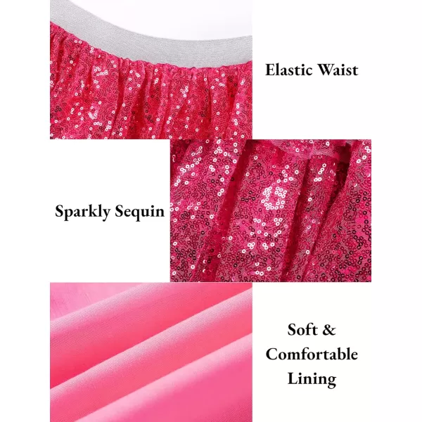Mebius Girls Sequin Sparkly Skirt Elastic Waist Sparkle Glitter Kids for Party with 612YRose Red