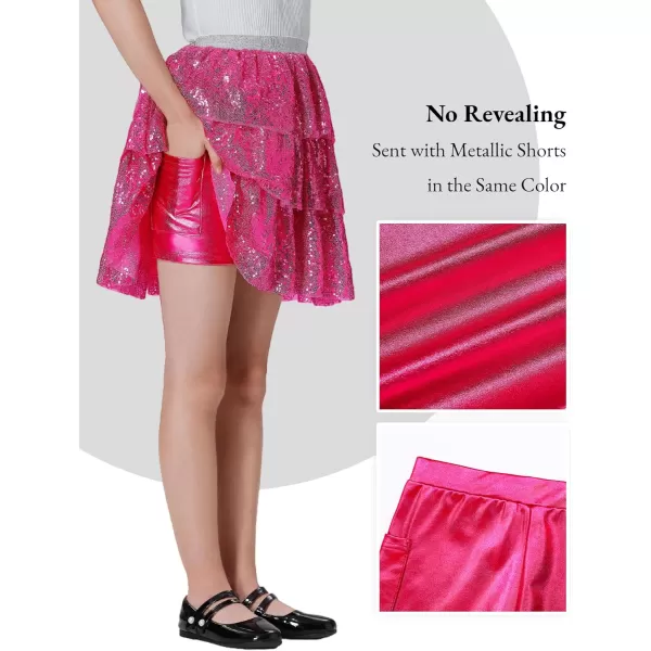 Mebius Girls Sequin Sparkly Skirt Elastic Waist Sparkle Glitter Kids for Party with 612YRose Red