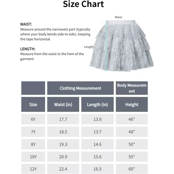 Mebius Girls Sequin Sparkly Skirt Elastic Waist Sparkle Glitter Kids for Party with 612YSilver