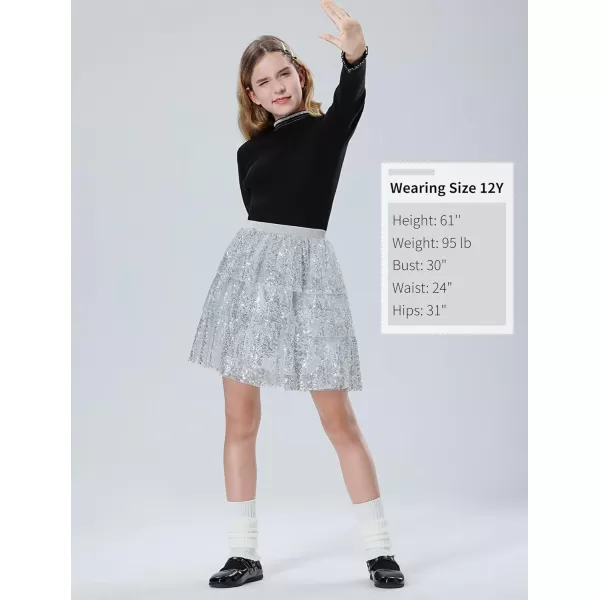 Mebius Girls Sequin Sparkly Skirt Elastic Waist Sparkle Glitter Kids for Party with 612YSilver