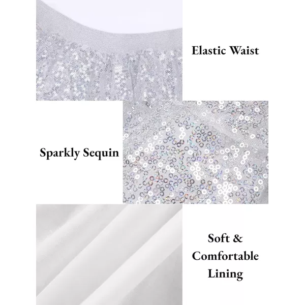 Mebius Girls Sequin Sparkly Skirt Elastic Waist Sparkle Glitter Kids for Party with 612YSilver