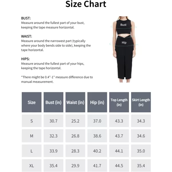 Womens 2 Piece Summer Outfits Crew Neck Crop Top V Cut Split Bodycon Ruched Midi Skirt Set Solid Set for Casual PartyBlack