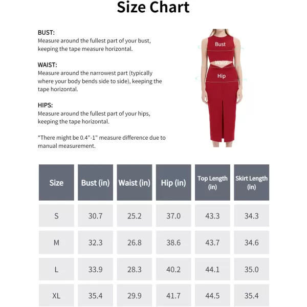 Womens 2 Piece Summer Outfits Crew Neck Crop Top V Cut Split Bodycon Ruched Midi Skirt Set Solid Set for Casual PartyRed