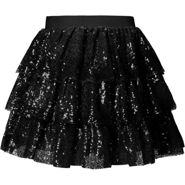 Mebius Girls Sequin Sparkly Skirt Elastic Waist Sparkle Glitter Kids for Party with 612YBlack