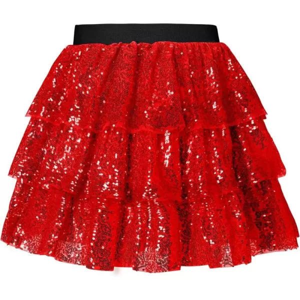 Mebius Girls Sequin Sparkly Skirt Elastic Waist Sparkle Glitter Kids for Party with 612YRed