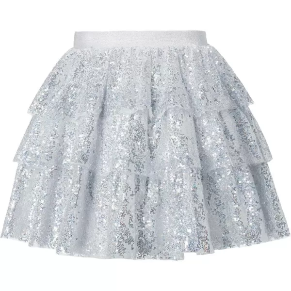 Mebius Girls Sequin Sparkly Skirt Elastic Waist Sparkle Glitter Kids for Party with 612YSilver