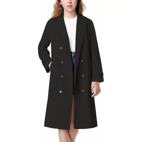 Mebius Girls Trench Coat CroppedLong Double Breasted Lapel Jacket Long Sleeve Casual Outerwear For Kids 612YBlacklong