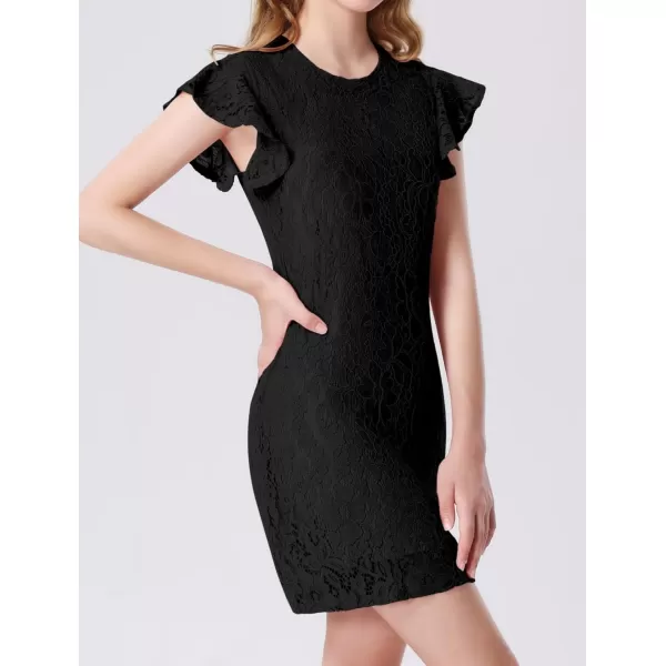 Mebius Girls Floral Lace Bodycon Dress Ruffle Sleeve Pencil Formal Dresses Special Occasion Party Birthday 612YBlack