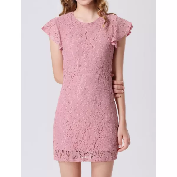 Mebius Girls Floral Lace Bodycon Dress Ruffle Sleeve Pencil Formal Dresses Special Occasion Party Birthday 612YPink