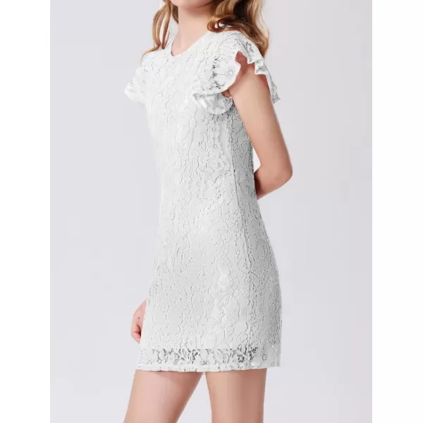 Mebius Girls Floral Lace Bodycon Dress Ruffle Sleeve Pencil Formal Dresses Special Occasion Party Birthday 612YWhite