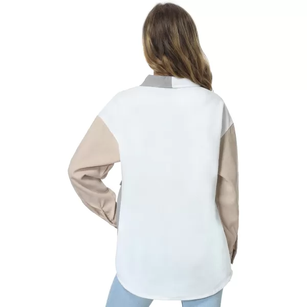 Mebius Girls Shacket Jacket Long Sleeve PlaidCorduroy Color Block Button Down Casual Collared Shirt with PocketColor Block WhiteBrown