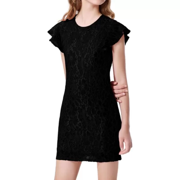 Mebius Girls Floral Lace Bodycon Dress Ruffle Sleeve Pencil Formal Dresses Special Occasion Party Birthday 612YBlack