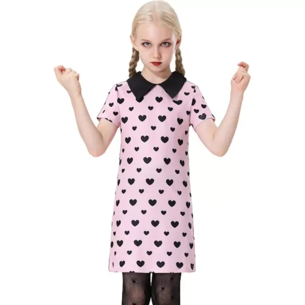 Mebius Girls Toddler Peter Pan Contrast Collar Dress Kids Vintage Tunic Dresses Casual Party Church 2T12YPink Heartshort Sleeve