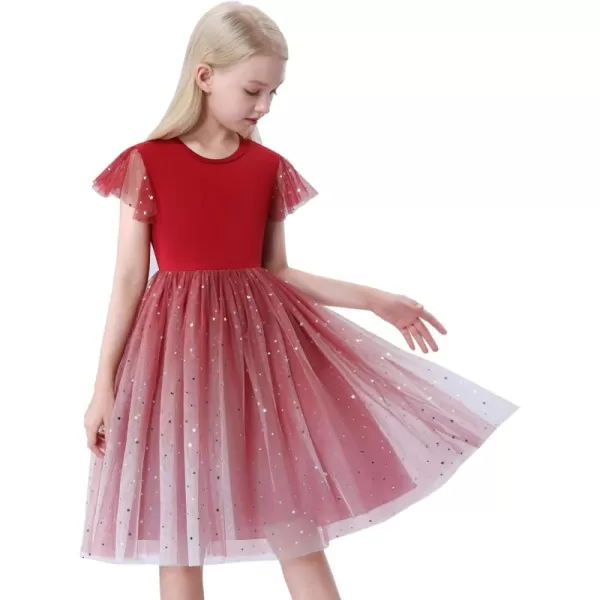 Mebius Girls Tutu Tulle Birthday Party Dress Little Girls Sparkle Fancy Fluffy Ruffle Short Sleeve Flowy Toddler DressesRed