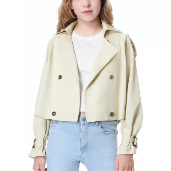Mebius Girls Trench Coat CroppedLong Double Breasted Lapel Jacket Long Sleeve Casual Outerwear For Kids 612YLight Khaki