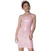 imageMebius Girls Bodycon Sparkly Dress Spaghetti Strap Sequin Party Dance Tight Sleeveless Short Pencil Dresses 814YPink