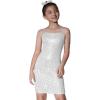imageMebius Girls Bodycon Sparkly Dress Spaghetti Strap Sequin Party Dance Tight Sleeveless Short Pencil Dresses 814YSilver