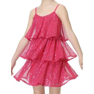 imageMebius Girls Bodycon Sparkly Dress Spaghetti Strap Sequin Party Dance Tight Sleeveless Short Pencil Dresses 814YTiered Hot Pink