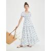 imageMebius Girls Maxi Dress Long Smocked Dresses Swiss Dots Square Neck Short Sleeve Casual Aline Flowy for 612 YearsFloral Blue