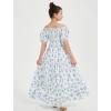 imageMebius Girls Maxi Dress Long Smocked Dresses Swiss Dots Square Neck Short Sleeve Casual Aline Flowy for 612 YearsFloral Blue