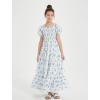 imageMebius Girls Maxi Dress Long Smocked Dresses Swiss Dots Square Neck Short Sleeve Casual Aline Flowy for 612 YearsFloral Blue