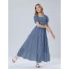 imageMebius Girls Maxi Dress Long Smocked Dresses Swiss Dots Square Neck Short Sleeve Casual Aline Flowy for 612 YearsGrey Blue