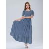 imageMebius Girls Maxi Dress Long Smocked Dresses Swiss Dots Square Neck Short Sleeve Casual Aline Flowy for 612 YearsGrey Blue