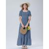 imageMebius Girls Maxi Dress Long Smocked Dresses Swiss Dots Square Neck Short Sleeve Casual Aline Flowy for 612 YearsGrey Blue