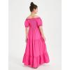 imageMebius Girls Maxi Dress Long Smocked Dresses Swiss Dots Square Neck Short Sleeve Casual Aline Flowy for 612 YearsHot Pink