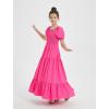imageMebius Girls Maxi Dress Long Smocked Dresses Swiss Dots Square Neck Short Sleeve Casual Aline Flowy for 612 YearsHot Pink